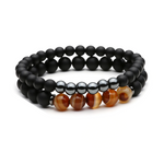 Matte Tiger Eye Bracelets Set - Tasseti