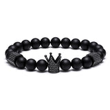 Royal Black Crown Matte Stone Bracelet - Tasseti