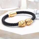 TWIN LION HEAD LEATHER BRACELET [3 Variants] - Tasseti